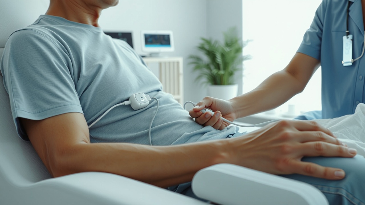 TENS machine by Adam DME providing non-invasive pain relief through electrical stimulation.